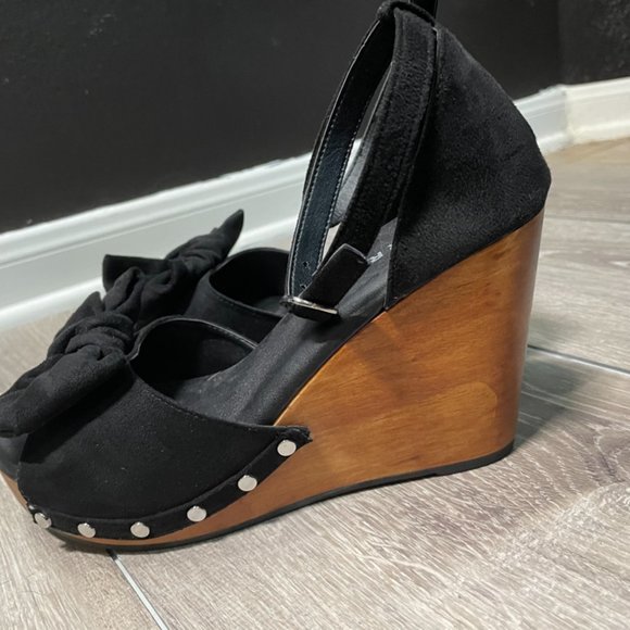 TORRIF Black Knot Bow Wood Womens Platforms - Picture 8 of 11